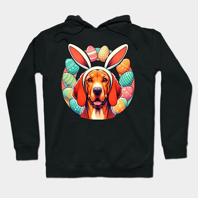 Redbone Coonhound Enjoys Easter with Bunny Ears Hoodie by ArtRUs